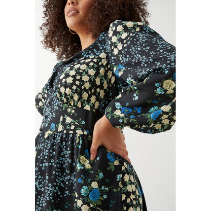 Black-Blue - Lifestyle - Dorothy Perkins Womens-Ladies Floral Button Front Plus Empire Midi Dress