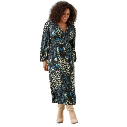 Black-Blue - Front - Dorothy Perkins Womens-Ladies Floral Button Front Plus Empire Midi Dress