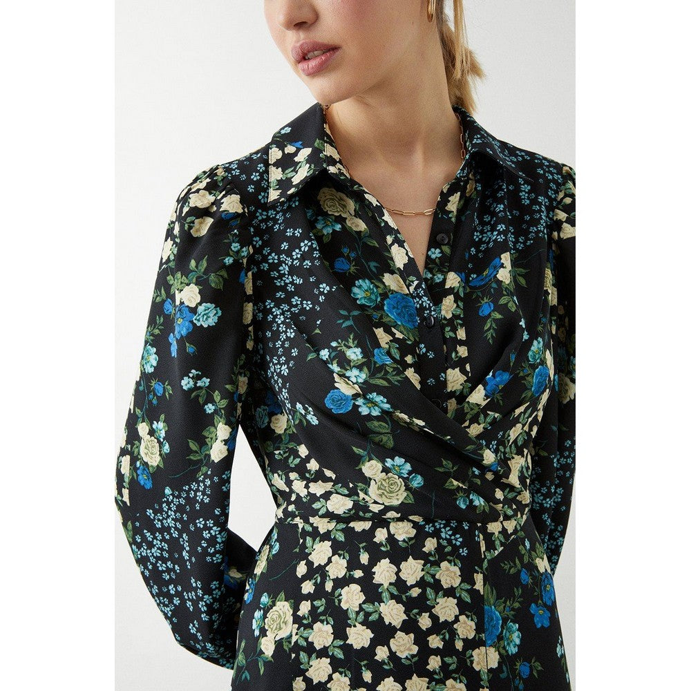 Black - Side - Dorothy Perkins Womens-Ladies Floral Front Tie Shirt Dress