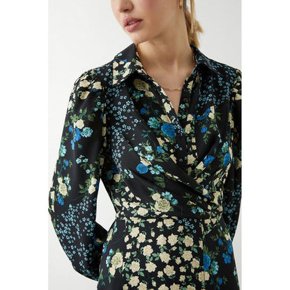 Black - Side - Dorothy Perkins Womens-Ladies Floral Front Tie Shirt Dress