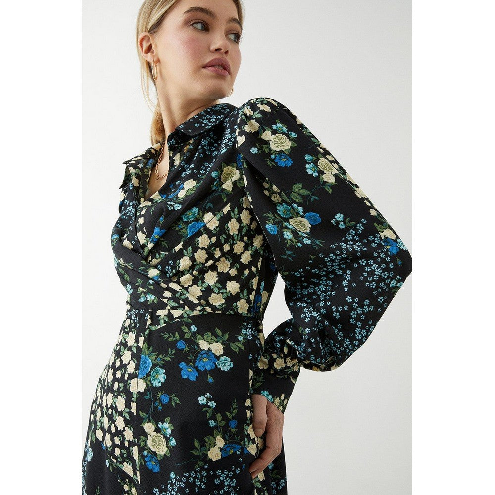 Black - Lifestyle - Dorothy Perkins Womens-Ladies Floral Front Tie Shirt Dress