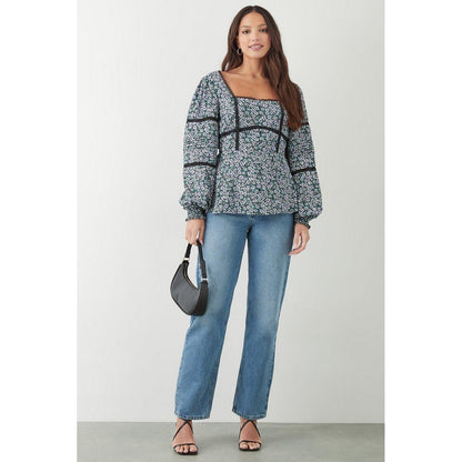 Black - Lifestyle - Dorothy Perkins Womens-Ladies Ditsy Print Lace Detail Tall Blouse