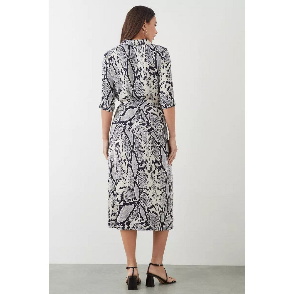 Black-White - Back - Dorothy Perkins Womens-Ladies Snake Print Midi Shirt Dress
