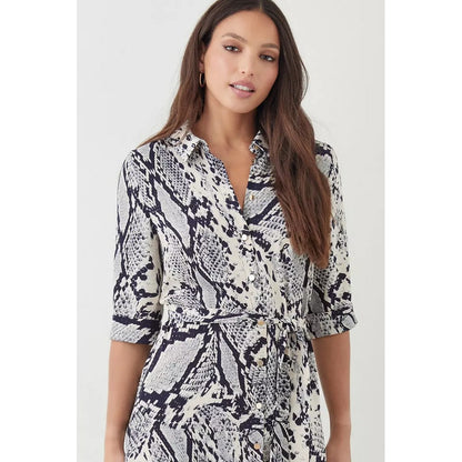 Black-White - Side - Dorothy Perkins Womens-Ladies Snake Print Midi Shirt Dress