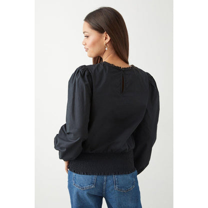 Black - Back - Dorothy Perkins Womens-Ladies Embroidered Shirred Hem Petite Blouse