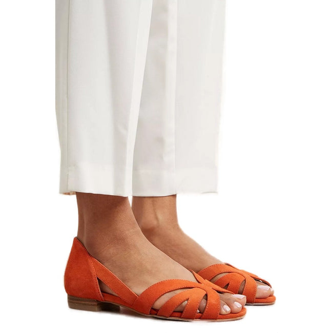 Orange - Side - Principles Womens-Ladies Barb Cut Out Leather Wide Sandals