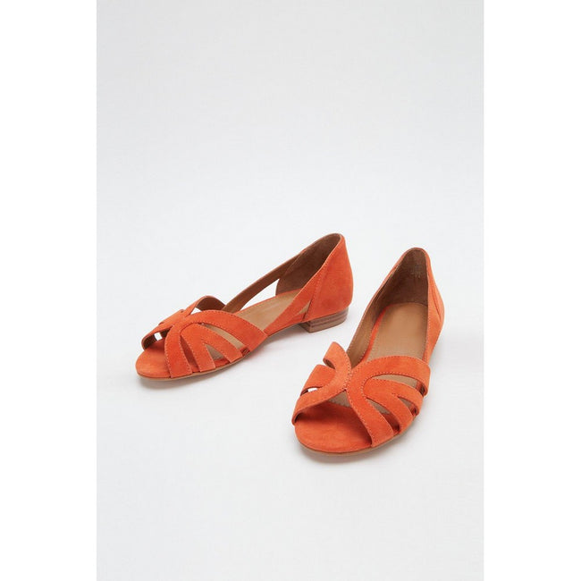 Orange - Lifestyle - Principles Womens-Ladies Barb Cut Out Leather Wide Sandals