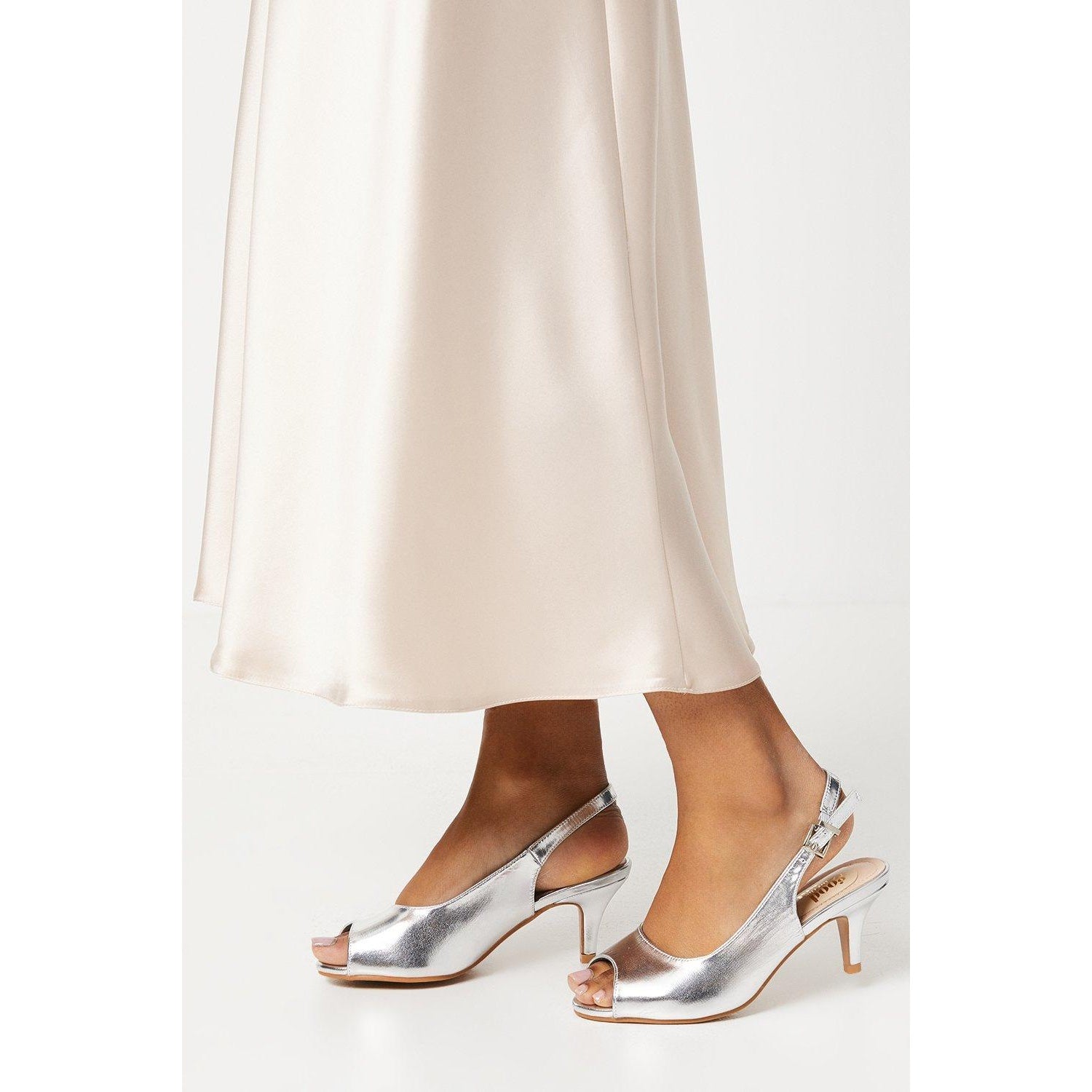 Silver - Side - Good For The Sole Womens-Ladies Evelyn Peep Toe Wide Court Shoes