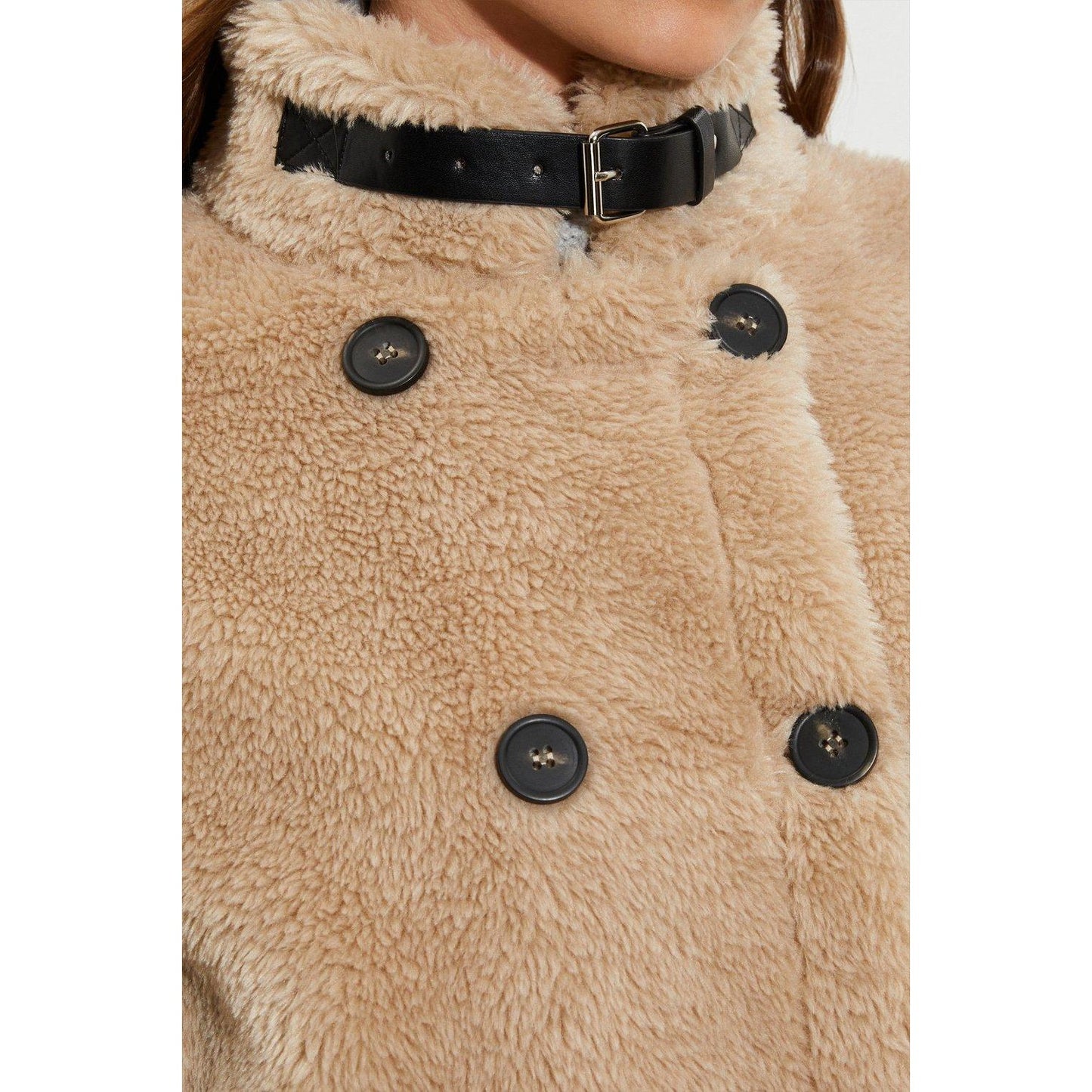 Oatmeal - Side - Dorothy Perkins Womens-Ladies Faux Fur Double-Breasted Coat