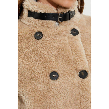 Oatmeal - Side - Dorothy Perkins Womens-Ladies Faux Fur Double-Breasted Coat