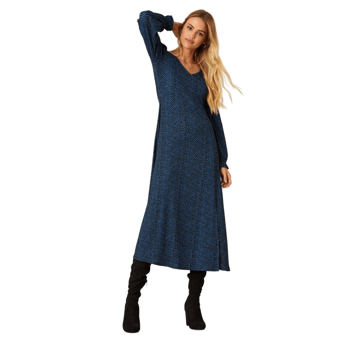 Blue - Front - Dorothy Perkins Womens-Ladies Spotted V Neck Midi Dress