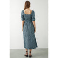 Blue - Back - Dorothy Perkins Womens-Ladies Ditsy Print Shirred Waist Puffed Midi Dress