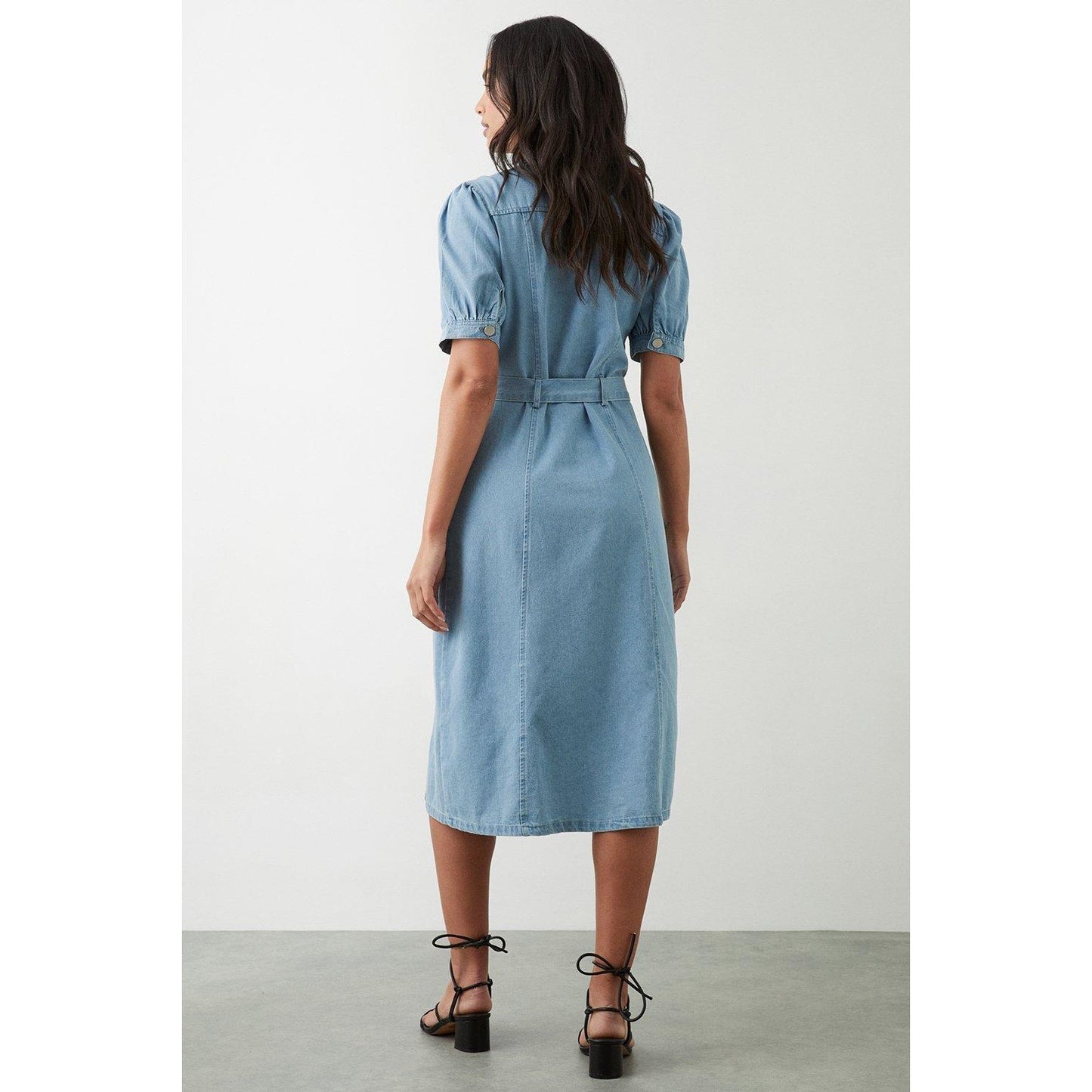 Mid Wash - Back - Dorothy Perkins Womens-Ladies Denim Waist Tie Midi Dress