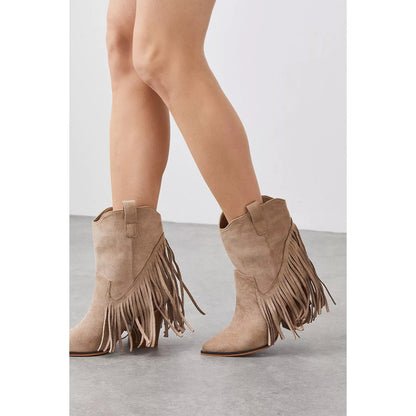 Taupe - Back - Dorothy Perkins Womens-Ladies Amanda Fringe Western Boots