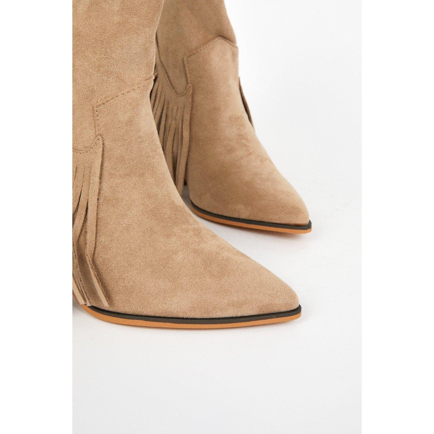 Taupe - Side - Dorothy Perkins Womens-Ladies Amanda Fringe Western Boots