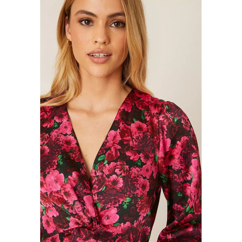 Pink - Side - Dorothy Perkins Womens-Ladies Floral Twisted Knot Front Midi Dress