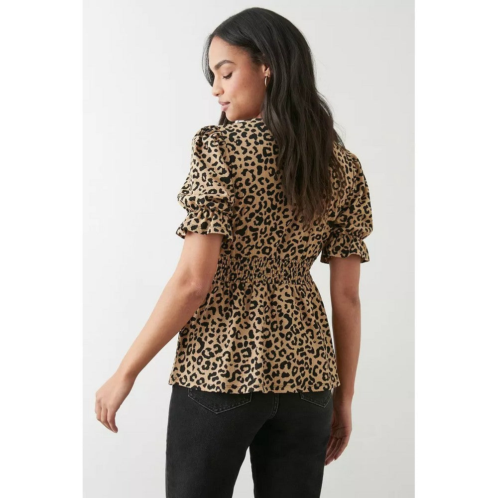 Black-Brown - Back - Dorothy Perkins Womens-Ladies Crinkle Shirred Waist Puffed Top