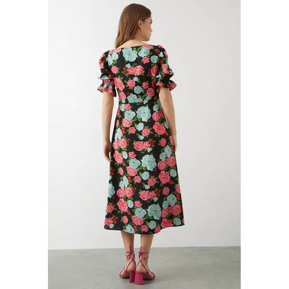 Black - Back - Dorothy Perkins Womens-Ladies Floral V Neck Midi Dress