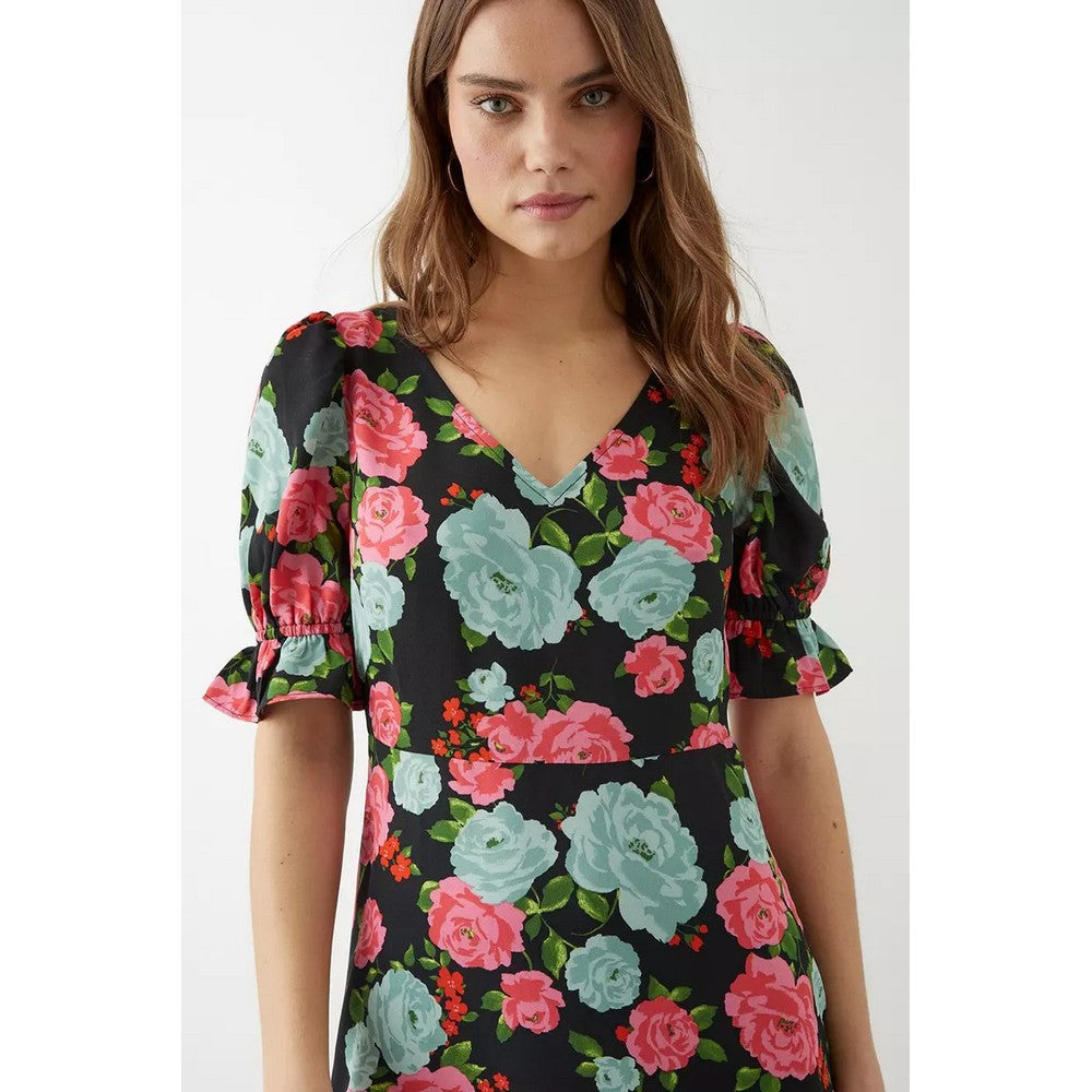 Black - Side - Dorothy Perkins Womens-Ladies Floral V Neck Midi Dress