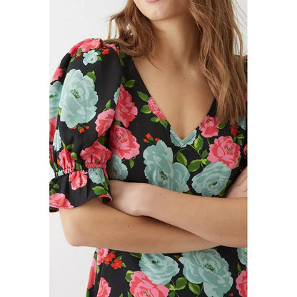 Black - Lifestyle - Dorothy Perkins Womens-Ladies Floral V Neck Midi Dress