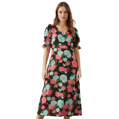 Black - Front - Dorothy Perkins Womens-Ladies Floral V Neck Midi Dress