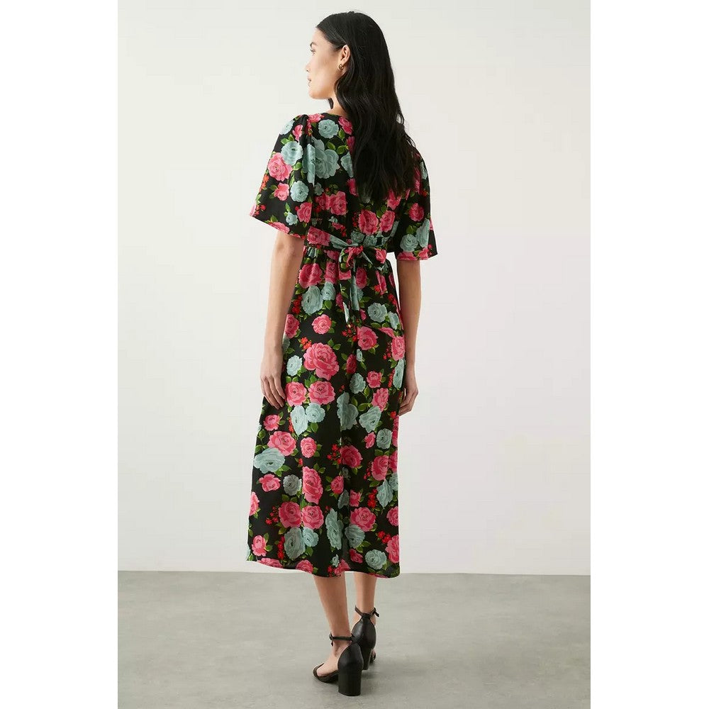 Black - Back - Dorothy Perkins Womens-Ladies Floral Petite Flutter Midi Dress