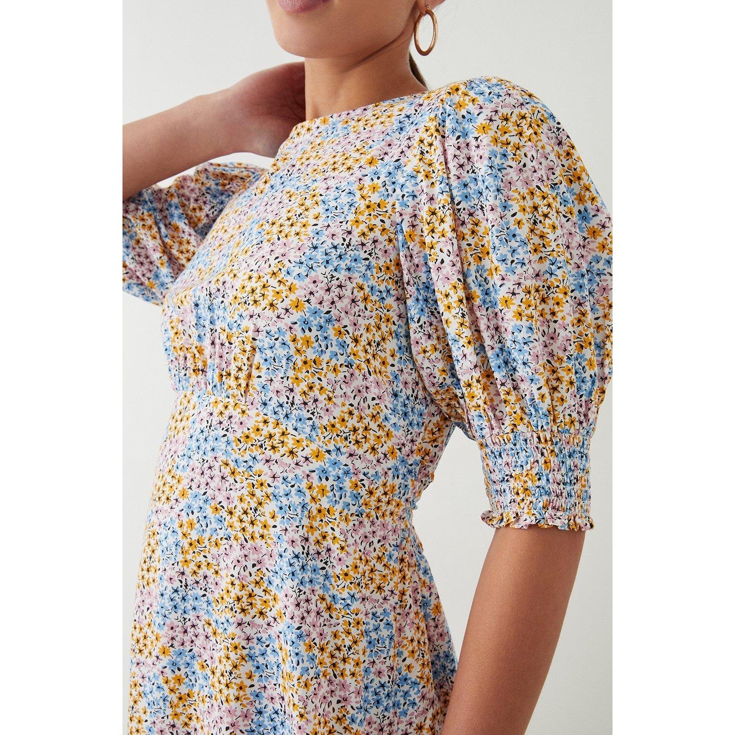 Multicoloured - Lifestyle - Dorothy Perkins Womens-Ladies Ditsy Print Shirred Cuff Midi Dress