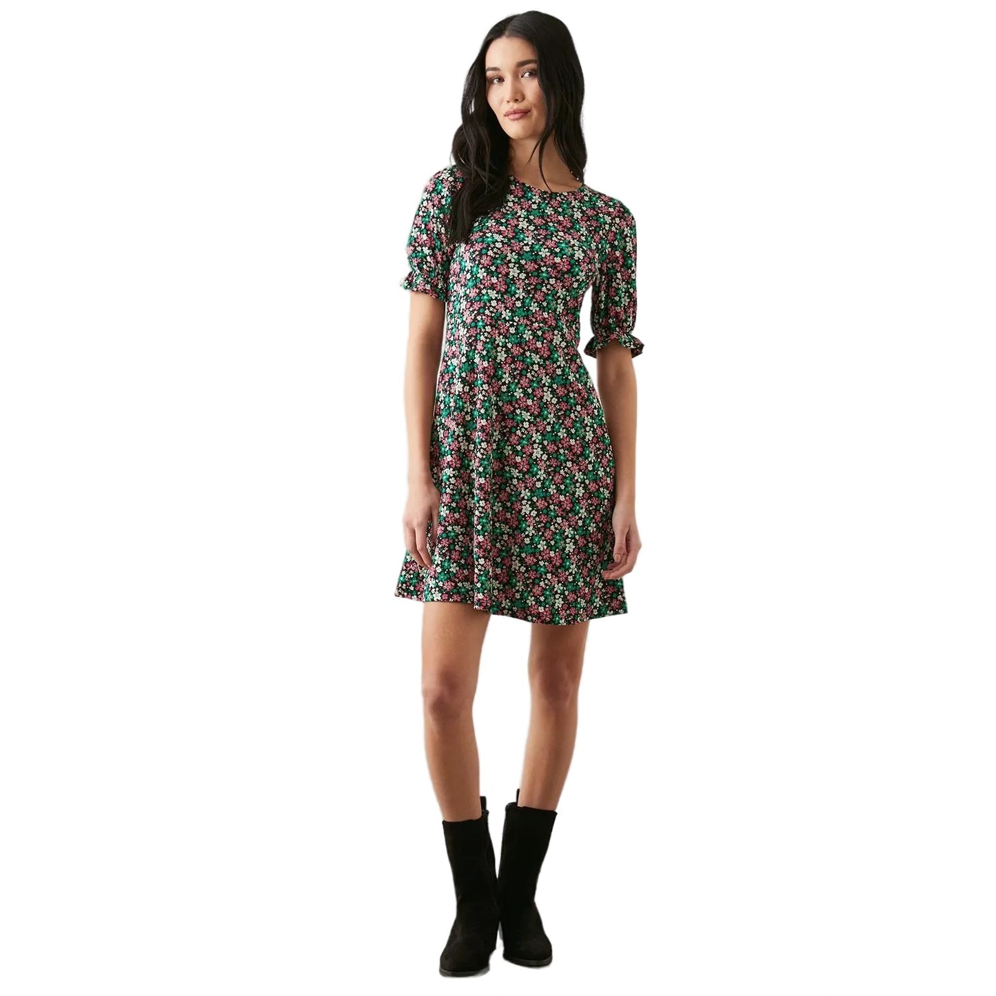 Multicoloured - Front - Dorothy Perkins Womens-Ladies Ditsy Print Short-Sleeved Mini Dress