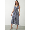 Navy - Pack Shot - Dorothy Perkins Womens-Ladies Spotted Front Tie Petite Sleeveless Midi Dress