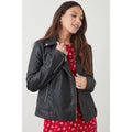 Black - Close up - Dorothy Perkins Womens-Ladies Faux Leather Tall Biker Jacket