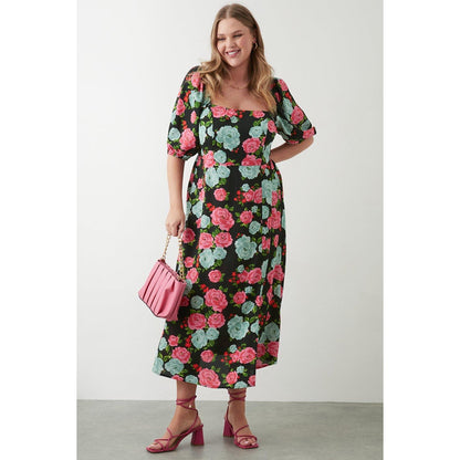 Black-Pink - Lifestyle - Dorothy Perkins Womens-Ladies Floral Square Neck Plus Midi Dress