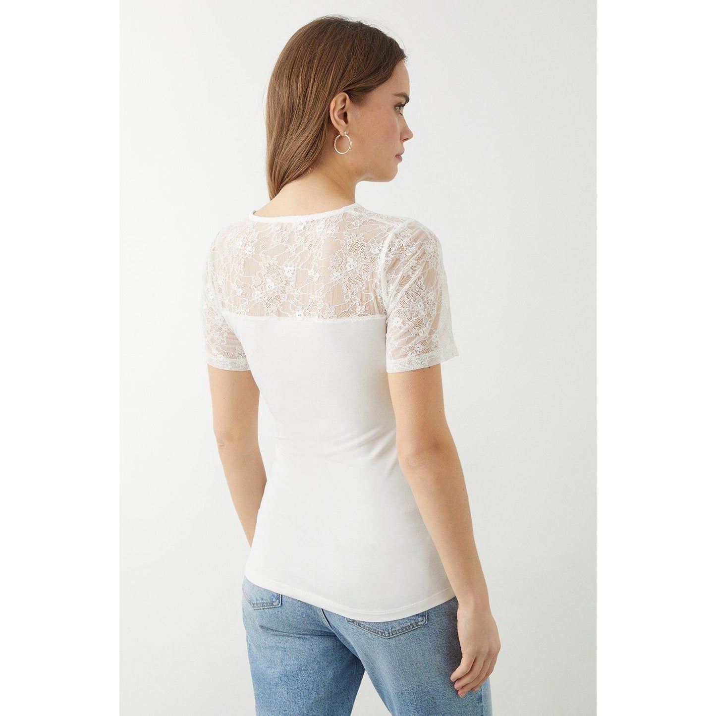 Ivory - Back - Dorothy Perkins Womens-Ladies Lace Detail Short-Sleeved Top