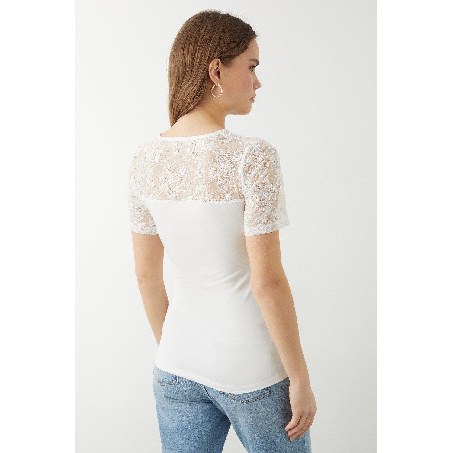 Ivory - Back - Dorothy Perkins Womens-Ladies Lace Detail Short-Sleeved Top