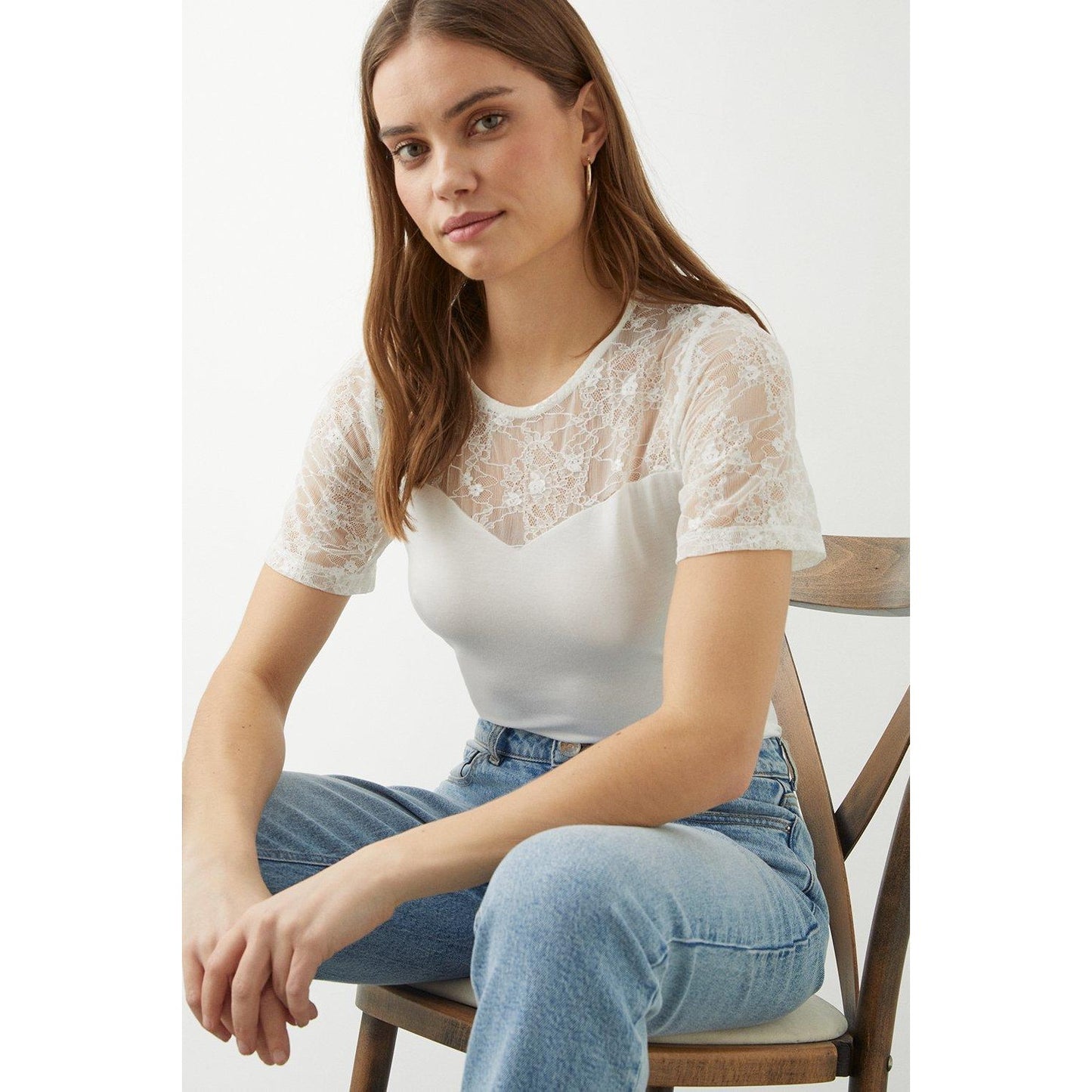 Ivory - Lifestyle - Dorothy Perkins Womens-Ladies Lace Detail Short-Sleeved Top