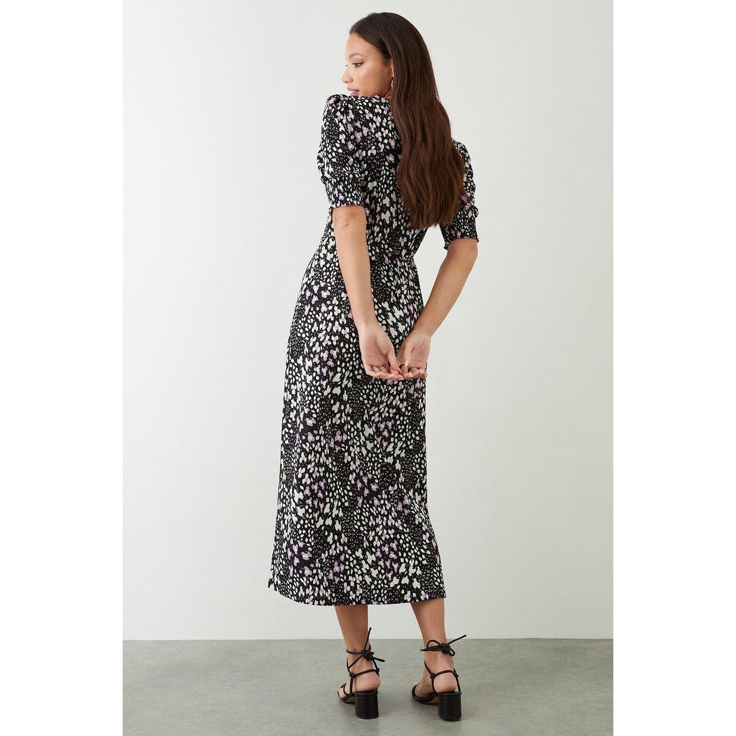 Black - Back - Dorothy Perkins Womens-Ladies Leopard Print Shirred Cuff Tall Midi Dress