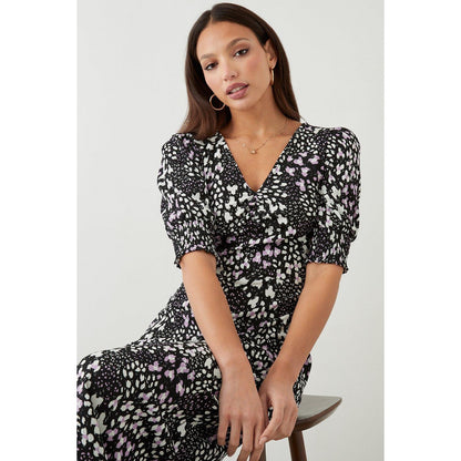 Black - Side - Dorothy Perkins Womens-Ladies Leopard Print Shirred Cuff Tall Midi Dress