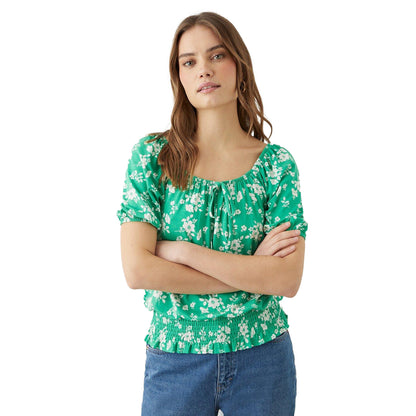 Green - Front - Dorothy Perkins Womens-Ladies Ditsy Print Shirred Top