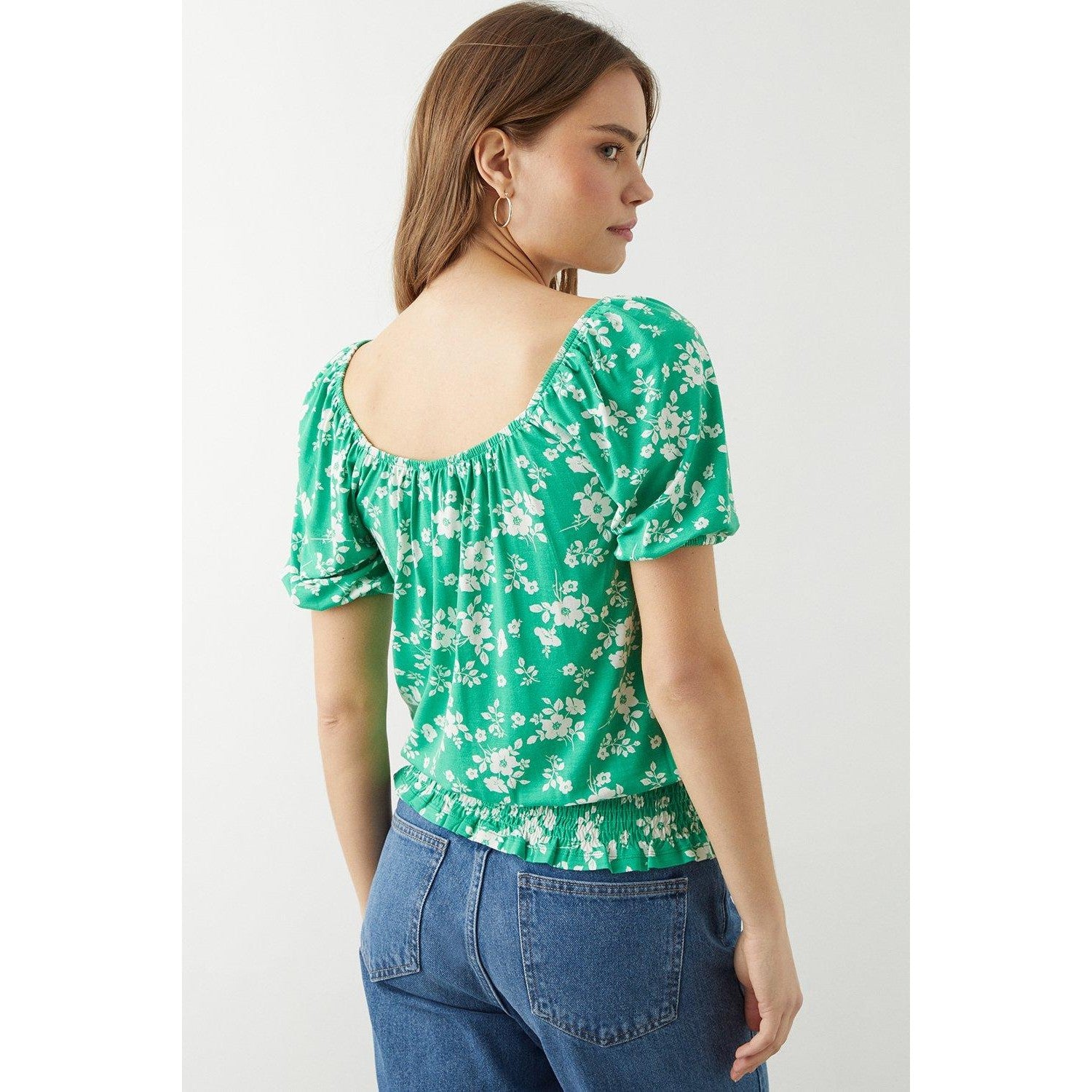 Green - Back - Dorothy Perkins Womens-Ladies Ditsy Print Shirred Top