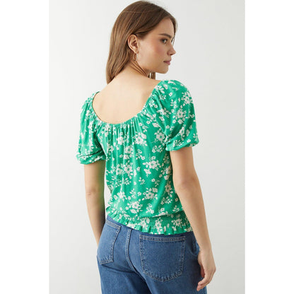 Green - Back - Dorothy Perkins Womens-Ladies Ditsy Print Shirred Top