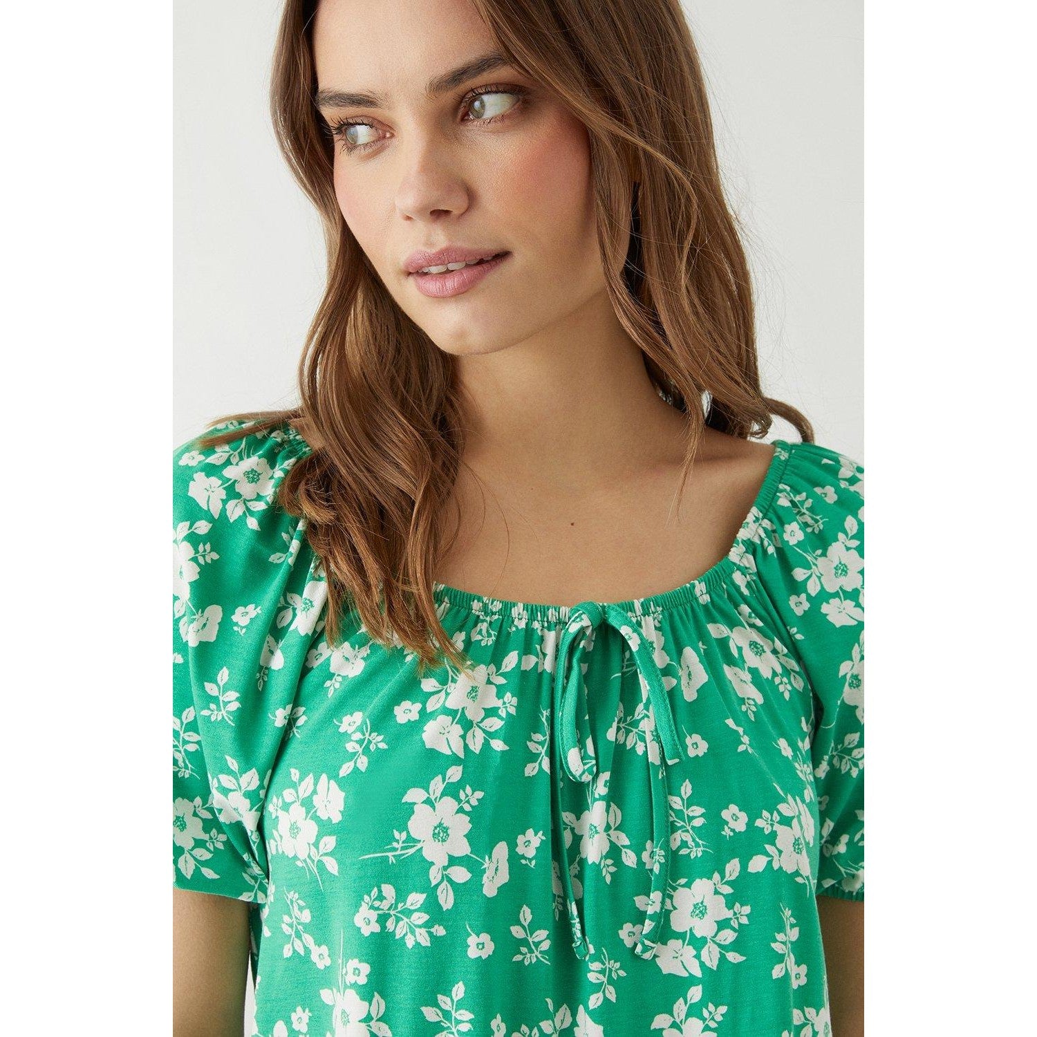 Green - Side - Dorothy Perkins Womens-Ladies Ditsy Print Shirred Top