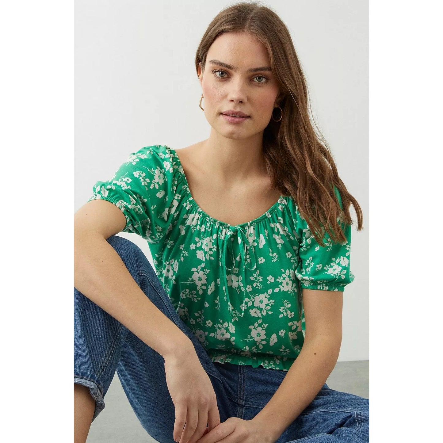 Green - Lifestyle - Dorothy Perkins Womens-Ladies Ditsy Print Shirred Top