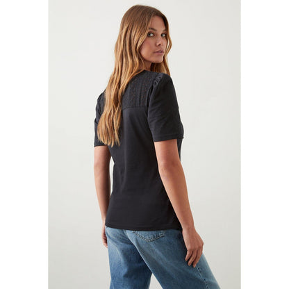 Black - Back - Dorothy Perkins Womens-Ladies Broderie Yoke Detail Top