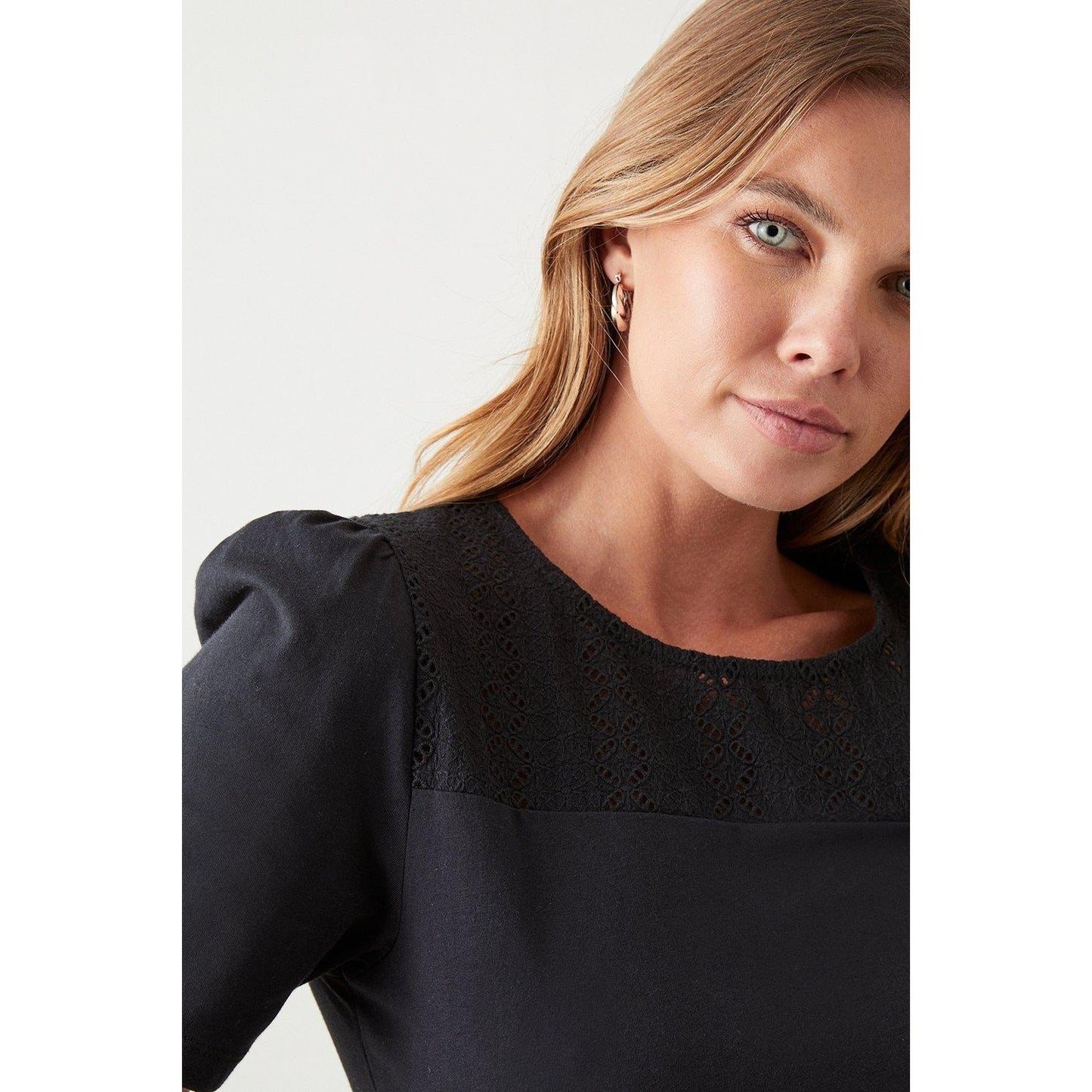Black - Side - Dorothy Perkins Womens-Ladies Broderie Yoke Detail Top