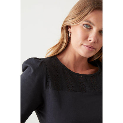 Black - Side - Dorothy Perkins Womens-Ladies Broderie Yoke Detail Top