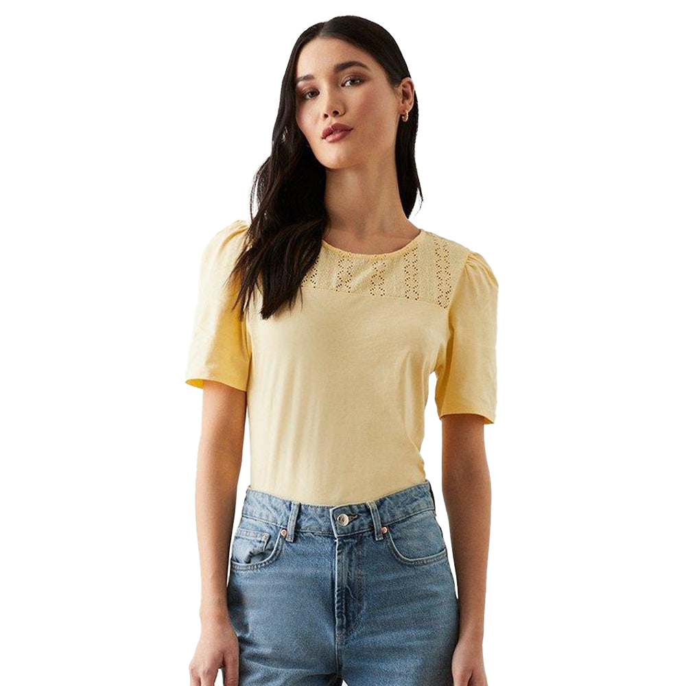 Yellow - Front - Dorothy Perkins Womens-Ladies Broderie Yoke Detail Top