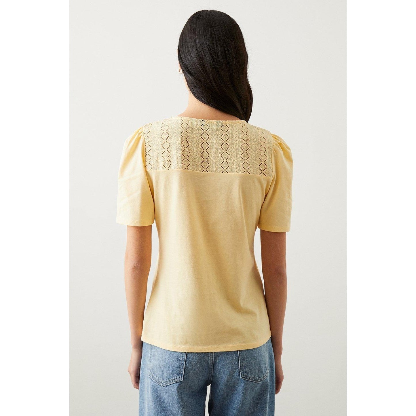 Yellow - Back - Dorothy Perkins Womens-Ladies Broderie Yoke Detail Top