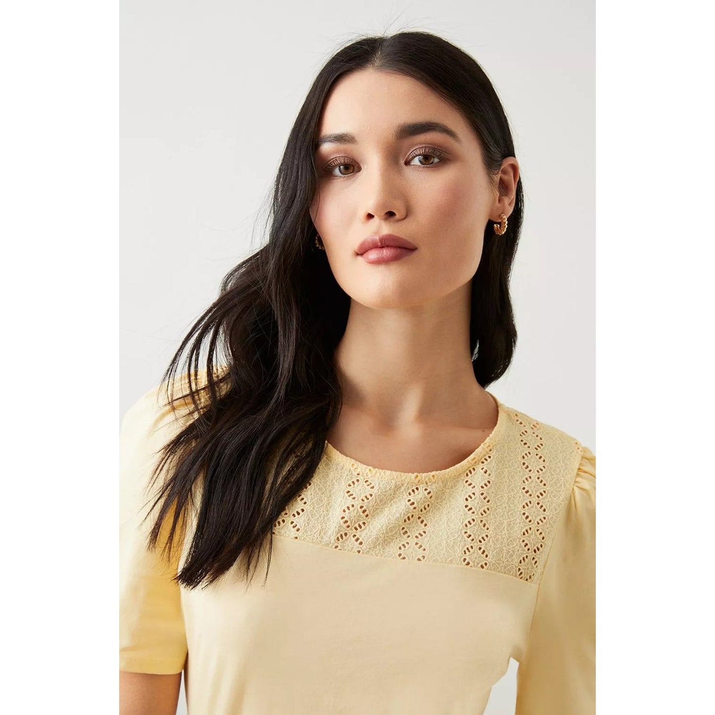 Yellow - Side - Dorothy Perkins Womens-Ladies Broderie Yoke Detail Top