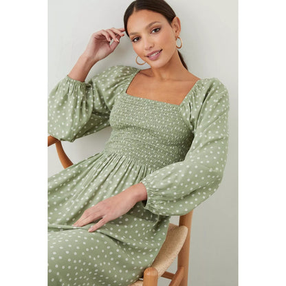 Sage - Side - Dorothy Perkins Womens-Ladies Ditsy Print Shirred Bodice Midi Dress