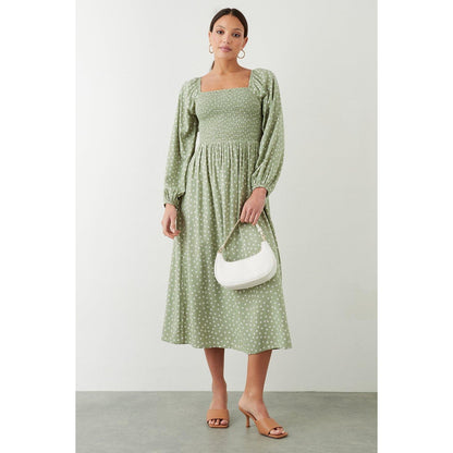 Sage - Lifestyle - Dorothy Perkins Womens-Ladies Ditsy Print Shirred Bodice Midi Dress