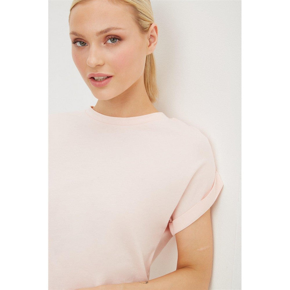 Blush - Side - Dorothy Perkins Womens-Ladies Cotton Crew Neck Petite T-Shirt